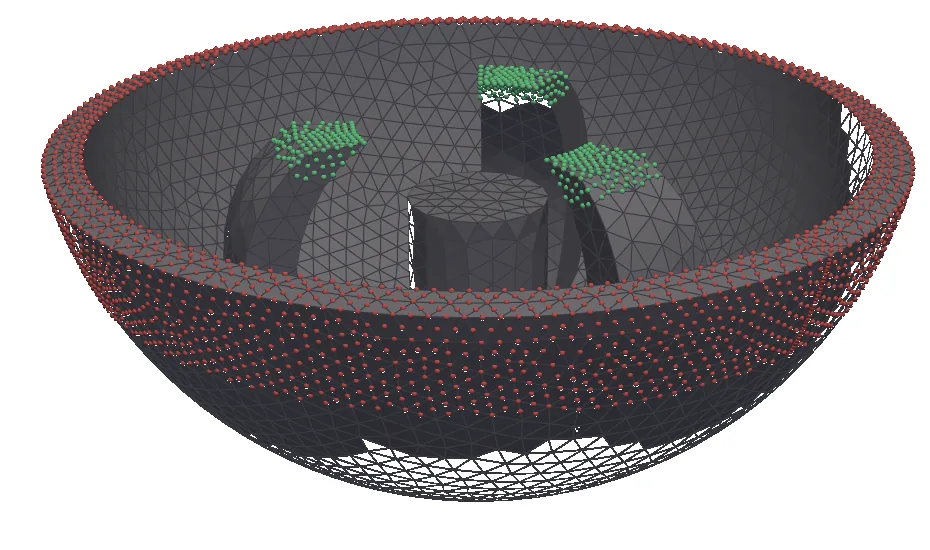 FEA mesh of the shell with the fixed support region highlighted